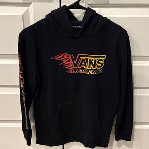 Vans Black Hoodie with Red and Yellow Flame Accents